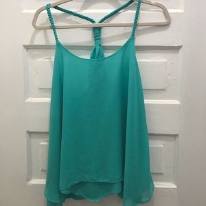 Turquoise razor back tank with braided straps